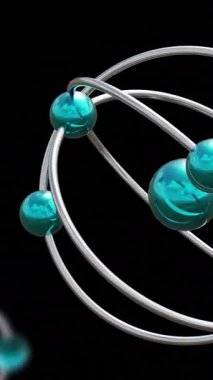 Siyah arka planda dönen atom modellerinin animasyonu. Küresel bilim, araştırma, bağlantılar, hesaplama ve veri işleme kavramı dijital olarak oluşturulmuş video.