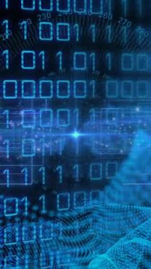 Mavi ağ animasyonu, ikili kodlama, veri işleme. Küresel veri işleme, dijital arayüz ve bağlantılar konsepti dijital olarak oluşturulmuş video.