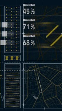 Siyah arkaplan üzerinden finansal veri işleme animasyonu. Küresel finans, iş, bağlantılar, hesaplama ve veri işleme kavramı dijital olarak oluşturulmuş video.