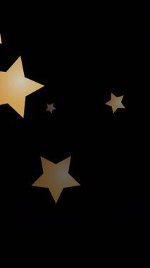 Siyah arka plana düşen altın noel yıldızlarının animasyonu. Noel, gelenek ve kutlama konsepti dijital olarak oluşturuldu.