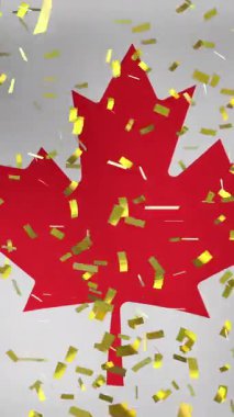 Kanada bayrağı üzerinde konfeti animasyonu. Dijital olarak üretilen bayraklar, ulusal semboller ve vatanseverlik kavramı.