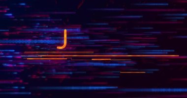 Veri satırları uyarı üçgeni, metin arızası ve acil eylem için kaydırılıyor. Teknoloji, dijital, fütüristik, uyarı, siber güvenlik, arayüz