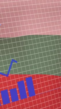 Bulgaria bayrağı arkaplanı dalgalanmasına karşı ızgara ağı üzerinden istatistiksel veri işleme animasyonu. Vatanseverlik ve iş veri teknolojisi kavramı