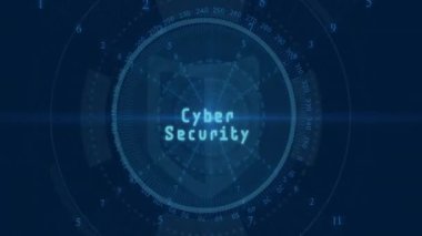 Kalkan, asma kilidi tararken dönen ızgarayı etkinleştiriyor ve halkaları genişletiyor. Siber güvenlik, teknoloji, dijital, güvenlik, koruma, yenilik, holografik