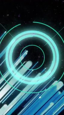 Siyah arka planda yanıp sönen ışıklar ve mavi dairesel tarayıcı animasyonu. Ağ, veri, bağlantı, dijital arayüz ve iletişim, dijital olarak oluşturulmuş video.