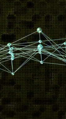 Siyah arkaplandaki bağlantı ve şekillerin animasyonu. İş, teknoloji ve dijital arayüz kavramı dijital olarak oluşturuldu.