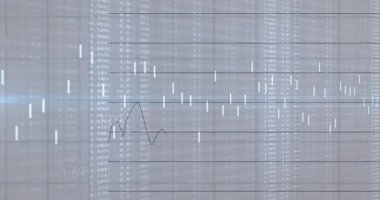 Mum çubukları gri ızgara üzerinde beliriyor, trend çizgisini etkinleştiriyor, tırmanma eğilimlerini gösteriyor. Finans, analitik, veri görselleştirme, pazar eğilimi, teknik analiz, dijital arayüz, yatırım