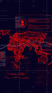 Sistem hacklenmiş alarmlarla dünya haritasında küresel siber güvenlik ihlali. hack, data, internet, ağ, uyarı, tehdit