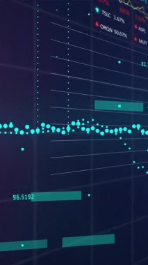Siyah arkaplan üzerinden finansal veri işleme animasyonu. küresel iş, finans ve dijital arayüz kavramı dijital olarak oluşturulmuş video.