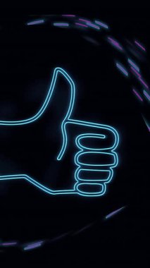 Başparmak simgesi üzerinde veri işleme animasyonu. Küresel bulut hesaplama, dijital arayüz ve veri işleme kavramı dijital olarak oluşturulmuş video.