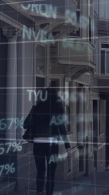 Ofis üzerinde finansal veri işleme animasyonu. Küresel spor dijital arayüzü teknolojisi ve dijital olarak oluşturulan ağ konsepti.