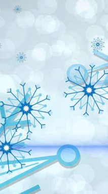 Kar yağarken hafif noktaların canlandırılması. Kış, kar ve dijital arayüz kavramı dijital olarak oluşturulmuş video.