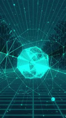 Siyah arka plandaki dijital dağların ötesindeki bağlantı ağının animasyonu. Küresel bilim, bilgisayar ve dijital arayüz kavramı dijital olarak oluşturulmuş video.