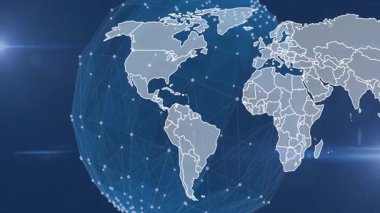 Kısmi 3 boyutlu ağ küresi Amerika 'nın küresel ağı gösteren dünya çapında dönen titreşim düğümlerini ortaya çıkarıyor. Teknoloji, bağlantı, yenilik, dijital, küresel, ağ, soyut