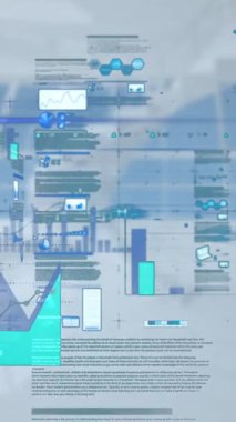 Şehir manzarası üzerinde veri işleme animasyonu. küresel iş ve dijital arayüz kavramı dijital olarak oluşturulmuş video.