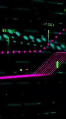 Siyah arkaplan üzerinden finansal veri işleme animasyonu. Küresel finans, iş, bağlantılar, hesaplama ve veri işleme kavramı dijital olarak oluşturulmuş video.