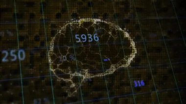 Veri etiketleri ölçümleri gösterilirken, kablo çerçevesi saat yönünde dönmeye başlıyor. Teknoloji, yenilik, veri, analiz, görselleştirme, sinirsel, siber