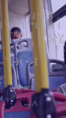 Animation of data processing over african american woman wearing face mask and using smartphone. Global pandemic, communication and digital interface concept digitally generated video.