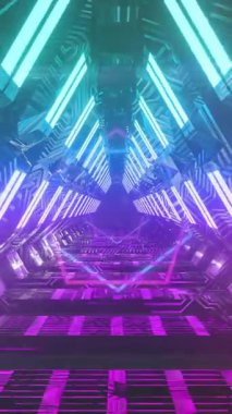 Siyah arkaplanda hareket eden parlak neon ışık tünelinin animasyonu. Işık, renk, şekil ve hareket konsepti dijital olarak oluşturulmuş video.