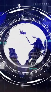 Masanın üzerinde veri işleme sistemi olan küre animasyonu. Dijital olarak oluşturulmuş küresel yapay zeka, bağlantılar, hesaplama ve veri işleme kavramı.