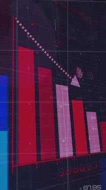 Bir dünya haritasıyla istatistikleri gösteren dijital arayüz animasyonu. Dijital arayüz ve küresel iş, dijital olarak oluşturulan video