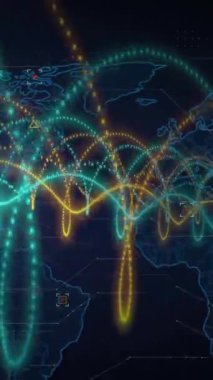 Dünya haritası ve veri işleme üzerinde DNA iplikçiklerinin animasyonu. Sosyal medya, teknoloji ve dijital arayüz kavramı dijital olarak oluşturulmuş video.
