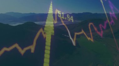 Çizgi grafiği giderek zayıflarken, çubuklar yükseliyor ve etiketler büyüme eğilimini göstermek için titreşiyor. Analizler, veri görselleştirme, yenilik, finansal, dijital, modern, teknoloji