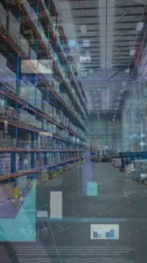 Depodaki finansal veri işleme animasyonu. küresel iş, veri işleme, dijital arayüz, teknoloji ve gönderme konsepti dijital olarak oluşturuldu.