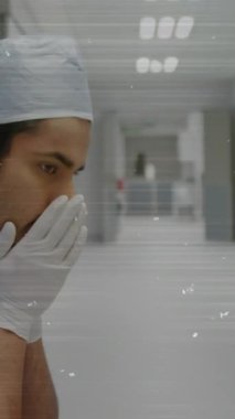 Hastanedeki stresli erkek işçilere karşı TV 'nin statik etkilerinin birleşik videosu. tıbbi sağlık hizmeti kavramı