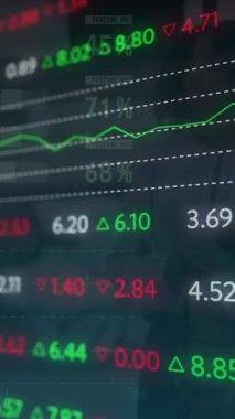 Ofisteki iş kadınıyla ilgili finansal veri işleme animasyonu. Küresel finans, iş, bağlantılar, hesaplama ve veri işleme kavramı dijital olarak oluşturulmuş video.