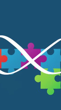 Donanma arka planında renkli bulmacalar üzerinde sonsuzluğun animasyonu. Ulusal bulmaca günü ve düşünme konsepti dijital olarak oluşturulmuş video.