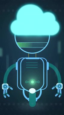 Bulut kafalı robotlar, ikonlar, teknoloji ve iletişim animasyonu. yenilik, bağlantı, bulut hesaplama, robotik, yapay zeka, dijital