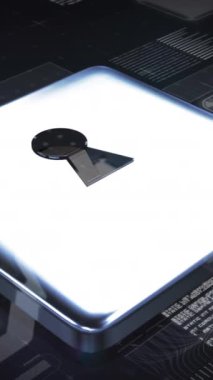 İşlemci animasyonu, veri işleme ve çevrimiçi güvenlik asma kilidi. küresel internet güvenliği, veri işleme, bağlantılar ve dijital arayüz konsepti dijital olarak oluşturulmuş video.