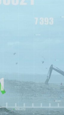 Arazi dolgusu üzerinde çalışan buldozerlere karşı hareket eden birden fazla değişen numara var. finans ve ekonomi kavramı