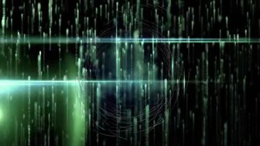 İlk kiriş orta çizgiyi keserek kablo halkalarını döndürerek kod akımlarının döngüye girmesini sağlıyor. Fütürist, dijital, animasyon, teknoloji, soyut, siber, hareket grafikleri