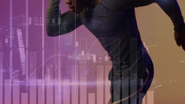 Hızlı koşma duruşu, nabız ölçme çubuklarını aktif hale getirme ve finans teması için çizgi grafiklerini izleme. Dinamik, yenilik, ilerleme, teknoloji, motivasyon, atletizm, analiz