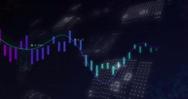 Mor mavimsi şamdan çizelgesi açılıyor. Dalgaların salınımı ve ikili titreşimler eğilimi gösteriyor. Finansal görselleştirme, veri analizleri, dijital ortam, teknoloji, dinamik hareket, soyut, modern