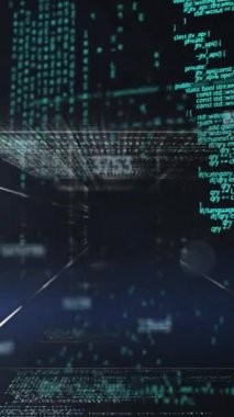 Animation of data processing over light trails. Global business and digital interface concept digitally generated video.