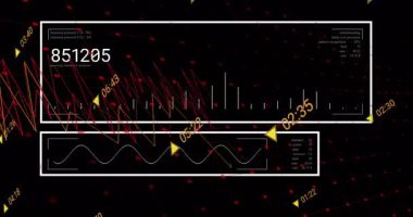 Başlangıç panellerinde canlı veri alımını göstermek için aktarılan pürüzlü grafikler ve okumalar canlandırılıyor. Dijital arayüz, veri görselleştirme, fütüristik, analitik, kullanıcı arayüzü, teknoloji, soyut
