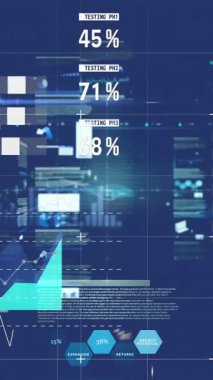 Mavi arkaplanda veri işleme animasyonu. küresel teknoloji, bilgisayar ve dijital arayüz kavramı dijital olarak oluşturulmuş video.