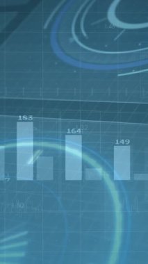 Finansal veri tabloları ve grafikleri fütüristik mavi arka plan üzerinde canlandırma. Finans, analitik, teknoloji