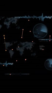 Bağlantılar ve veri işleme ağının animasyonu. Küresel finans, iş, bağlantılar, hesaplama ve veri işleme kavramı dijital olarak oluşturulmuş video.