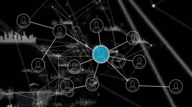 Turkuazları dolduran merkezi düğüm ve ağ bağlantısını görselleştiren simgeler. Teknoloji, dijital, bağlantı, veri, iletişim, yenilik, siber