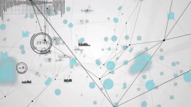 Siyah çizgiler birleştirilerek ağ oluşturulmaya başlandı, Cyan noktalar dışa doğru genişletilerek veri grafiği gösteriliyor. Teknoloji, veri, bağlantı, dijital, yenilik, analitik, görselleştirme