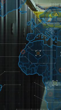 Ofiste veri noktaları ve altıgen desenli dijital dünya haritasının animasyonu. Küresel, siber güvenlik, ağ, bağlantılar, teknoloji, yenilik