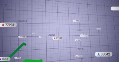 3 boyutlu ızgara açılıyor çubuk etiketleri ve simgeleri gösteriliyor yeşil çoklu çizgi dallandırma ve görselleştirme verileri tırmanıyor. Veri görselleştirme, analitik, dijital arayüz, grafik, hareket grafikleri, geleceksel, veri analizi