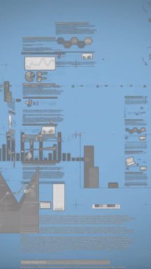 Animation of financial data processing over blue background. Global business, finances, computing and data processing concept digitally generated video.