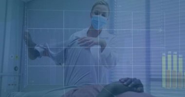 Hastanın bacağını kaldıran doktor ortak değerlendirme için tıbbi şebekeyi ve bar tablosunu başlatıyor. Sağlık, tanı, fizyoloji, teknoloji, analiz, klinik, sağlık