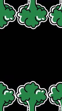 Siyah arkaplanda birden fazla brokoli simgesinin canlandırılması. yiyecek ve içecek konsepti dijital olarak üretilen video.