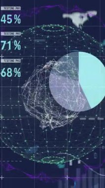 Küresel analitik işlemleri gösteren veri grafikleriyle dijital dünyanın animasyonu. teknoloji, fütürist, görselleştirme, ağ, bilgi, siber